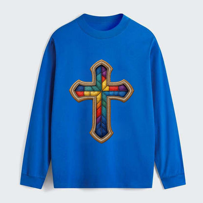 Stained Glass Cross  - Classic Long Sleeve Shirt - Blue