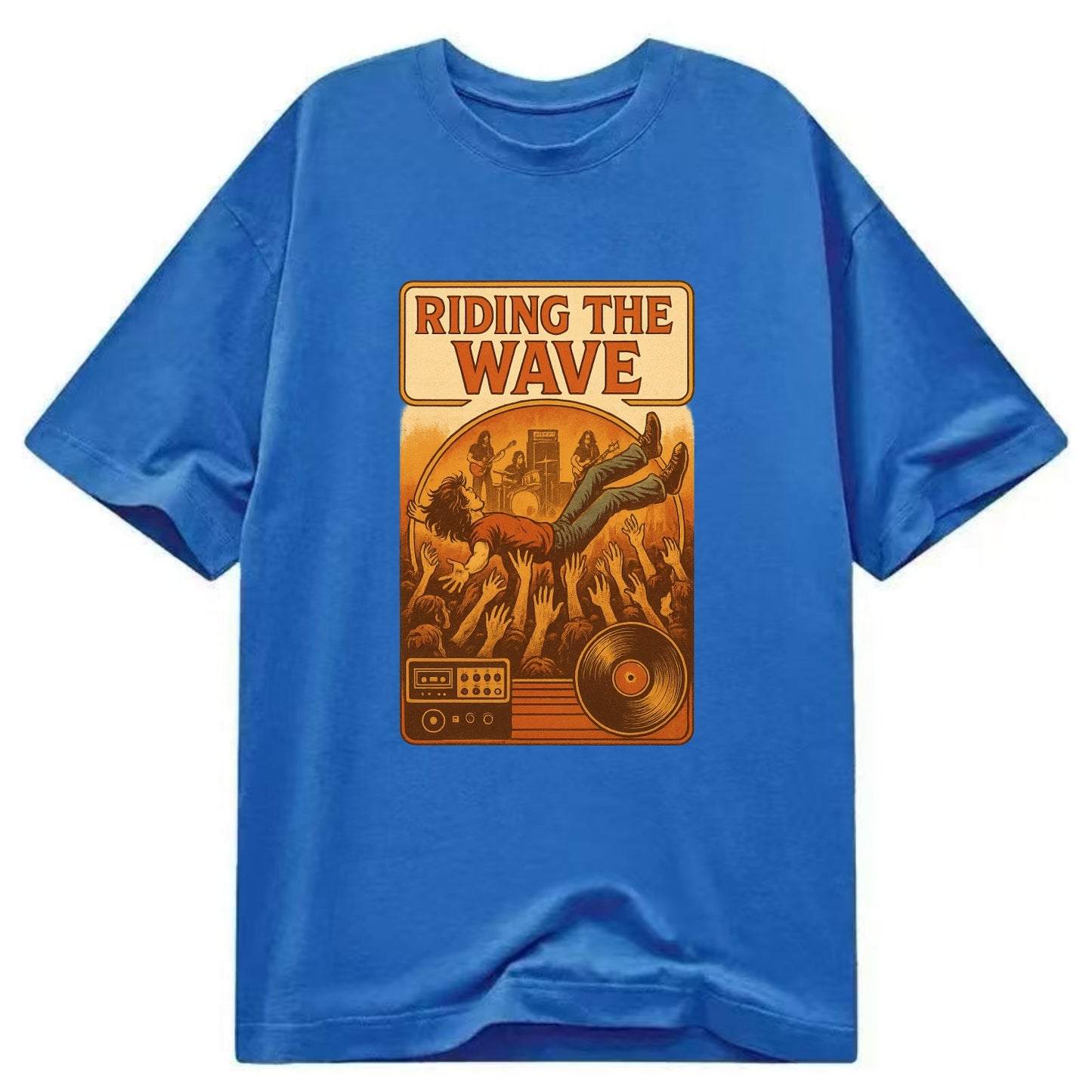 Crowd surfing at packed concert - "Riding the Wave" - concert energy - Classic T-shirt - Blue
