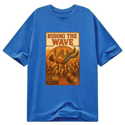 Crowd surfing at packed concert - "Riding the Wave" - concert energy - Classic T-shirt - Blue