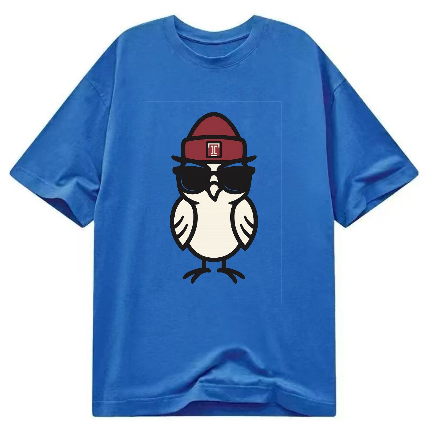 Philadelphia Owl wearing Temple beanie with T patch - Classic T-shirt - Blue