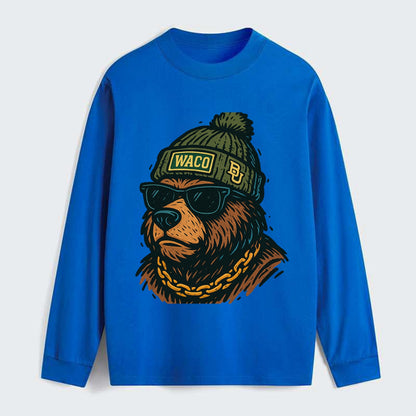 Waco Bear wearing Baylor beanie with BU patch - Classic Long Sleeve Shirt - Blue