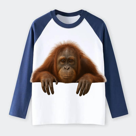 Orangutan  - Raglan Long Sleeve T-Shirt - Blue
