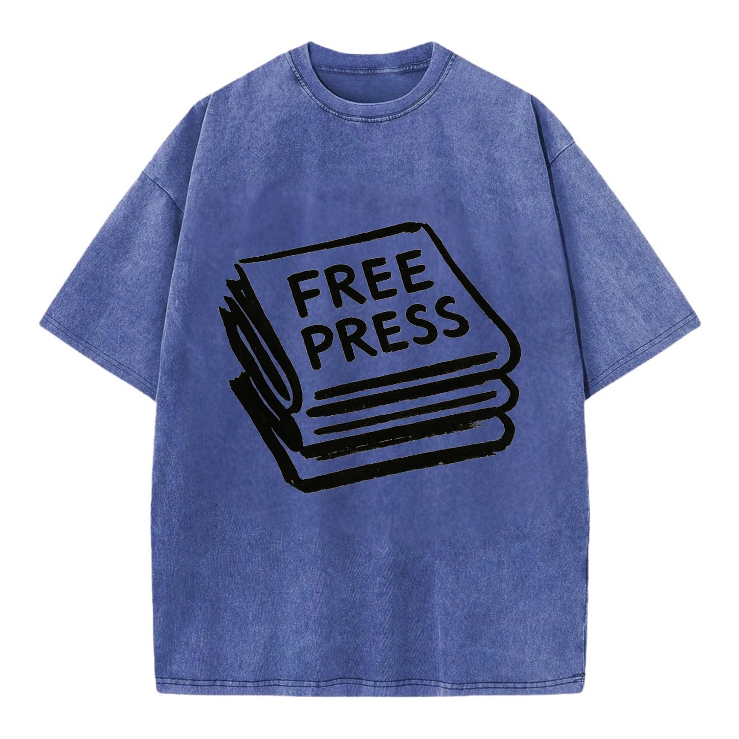Stack of newspapers - free press bold ink brushstrokes - Vintage T-shirt - Blue