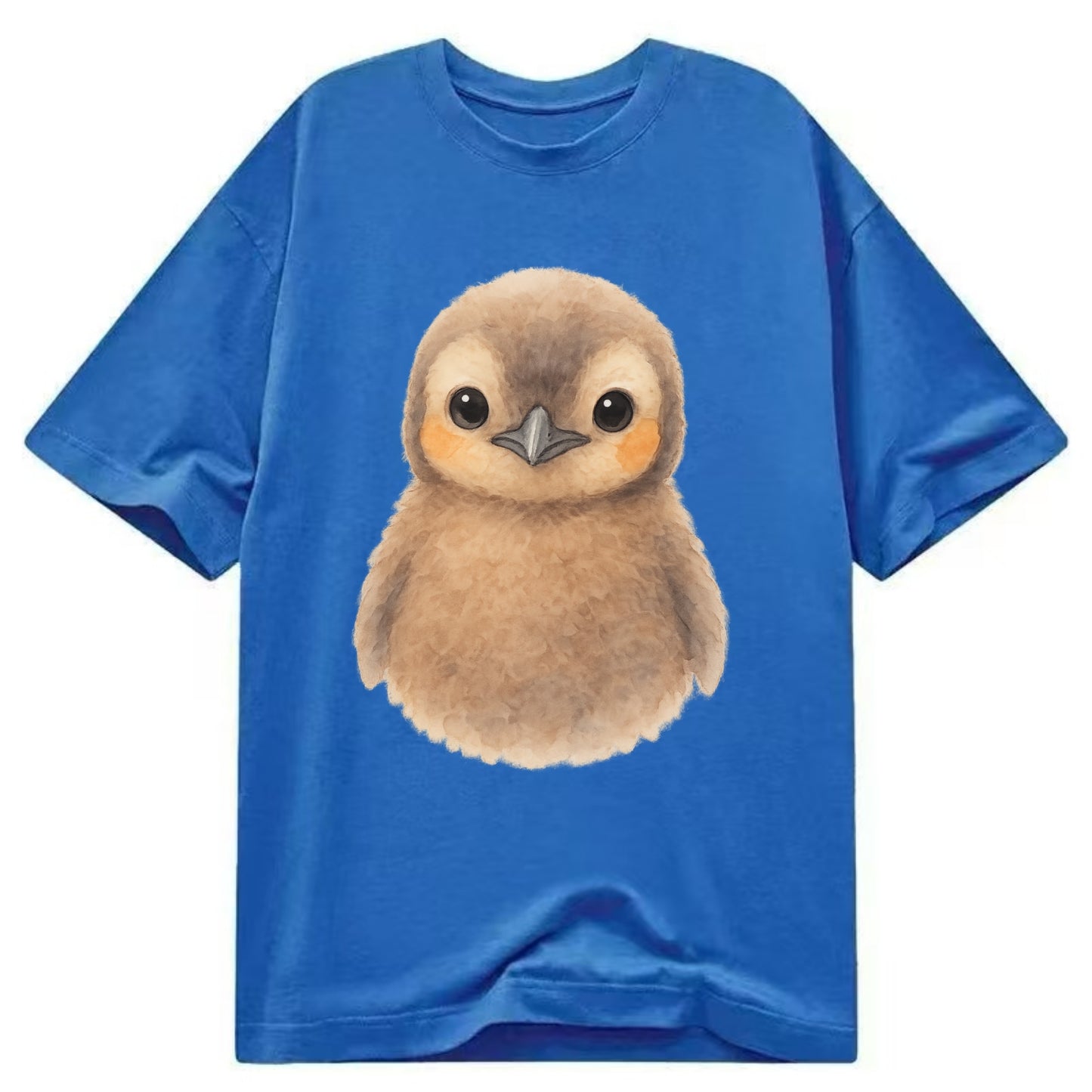 Baby King Penguin - orange cheek patches, fluffy brown, large eyes, front-facing, - Classic T-shirt - Blue