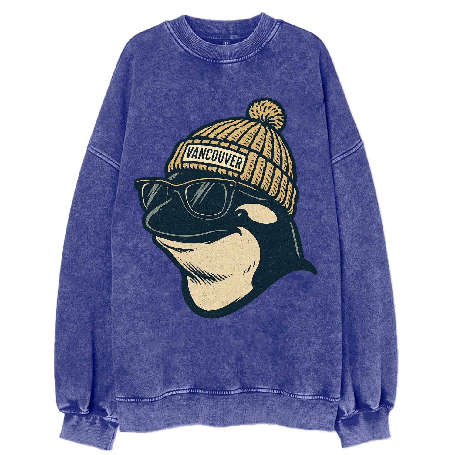 Vancouver Orca wearing Vancouver beanie - Vintage Sweatshirt - Blue