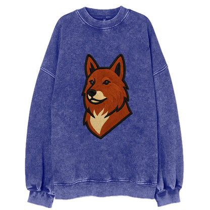 Finnish Spitz - Fox-red pointed ears embroidered pose - Vintage Sweatshirt - Blue