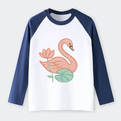 Coral Swan - Raglan Long Sleeve T-Shirt - Blue