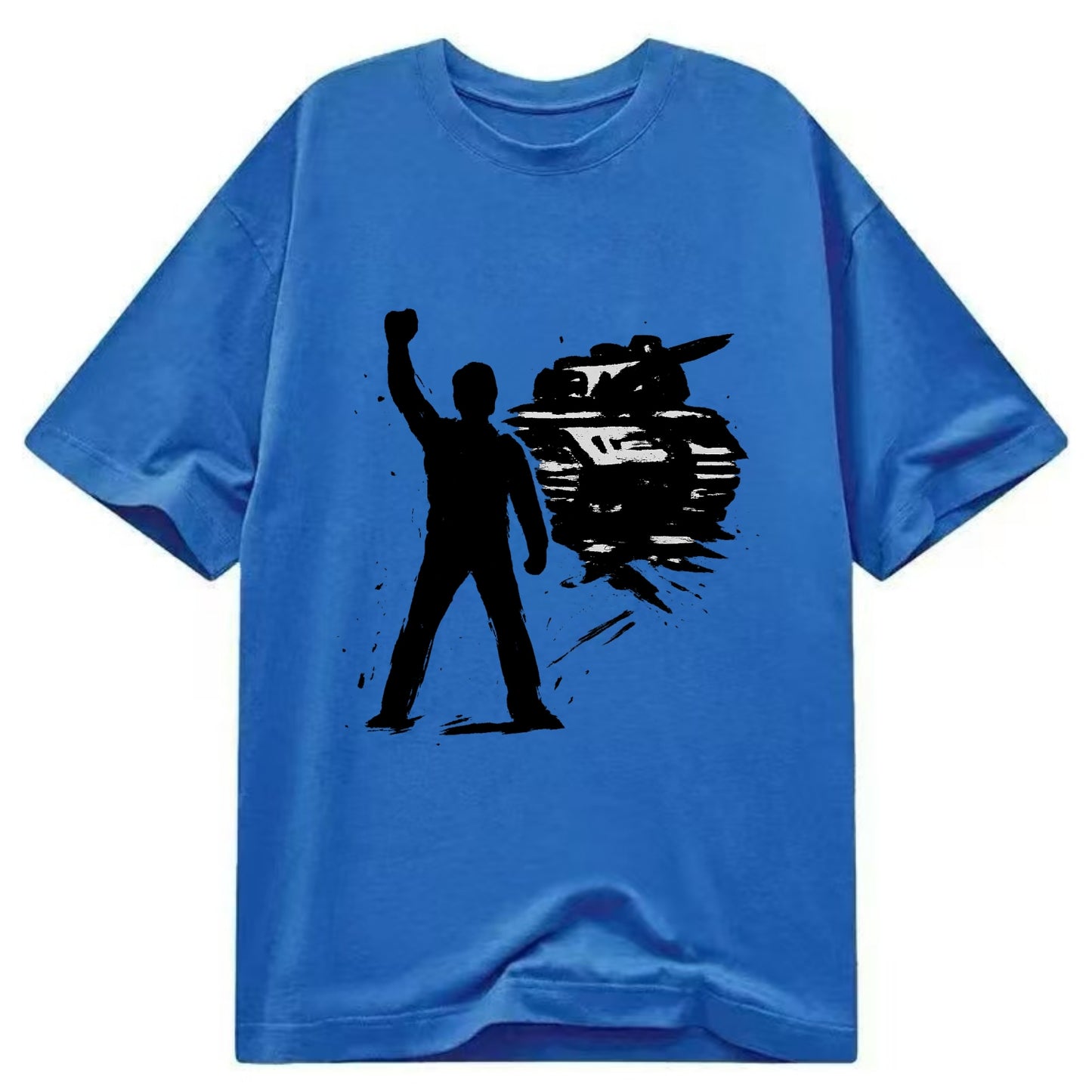 Single figure standing against tank - courage and resistance ink art - Classic T-shirt - Blue