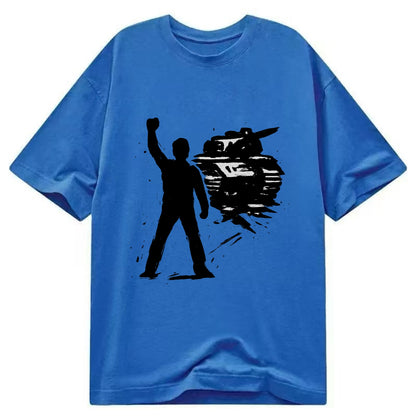 Single figure standing against tank - courage and resistance ink art - Classic T-shirt - Blue