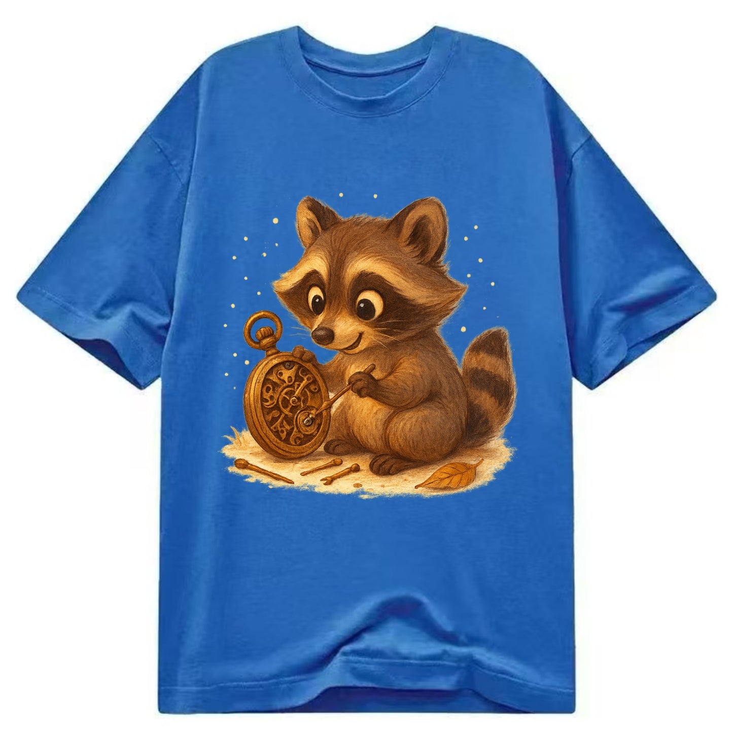 Raccoon tinkering with a steampunk pocket watch using tiny brass tools - Classic T-shirt - Blue