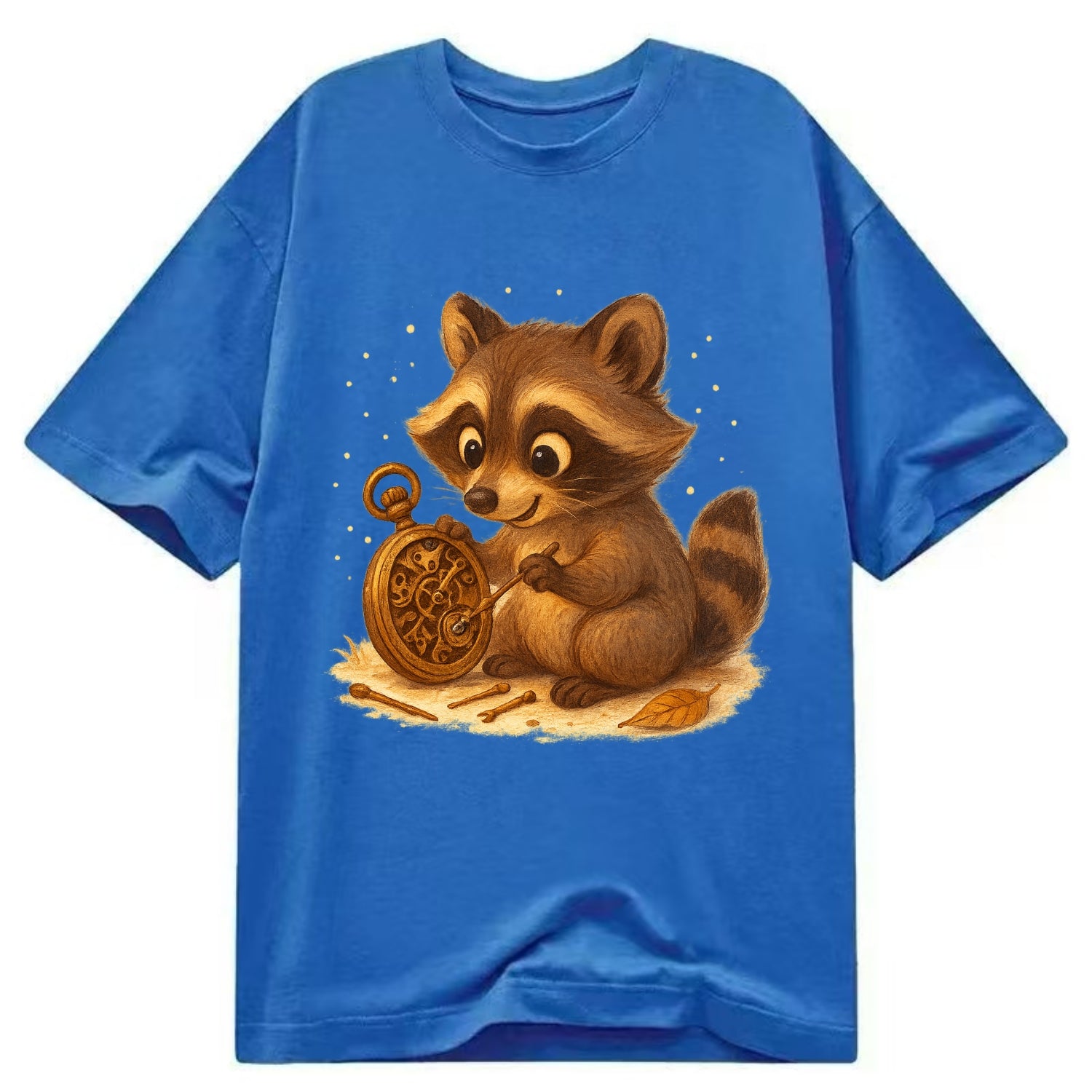 Raccoon tinkering with a steampunk pocket watch using tiny brass tools - Classic T-shirt - Blue