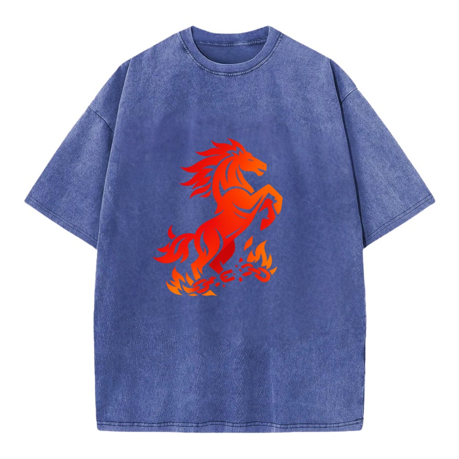 FREEDOM FLAMES | Wild horse breaking fire chains | Liberation | Barriers burned | - Vintage T-shirt - Blue