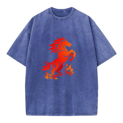 FREEDOM FLAMES | Wild horse breaking fire chains | Liberation | Barriers burned | - Vintage T-shirt - Blue