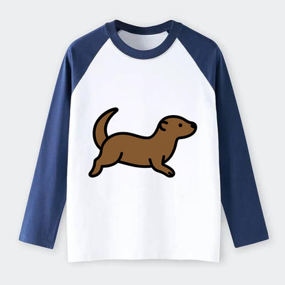 Otter - Brown sleek swimming pose flat side profile - Raglan Long Sleeve T-Shirt - Blue