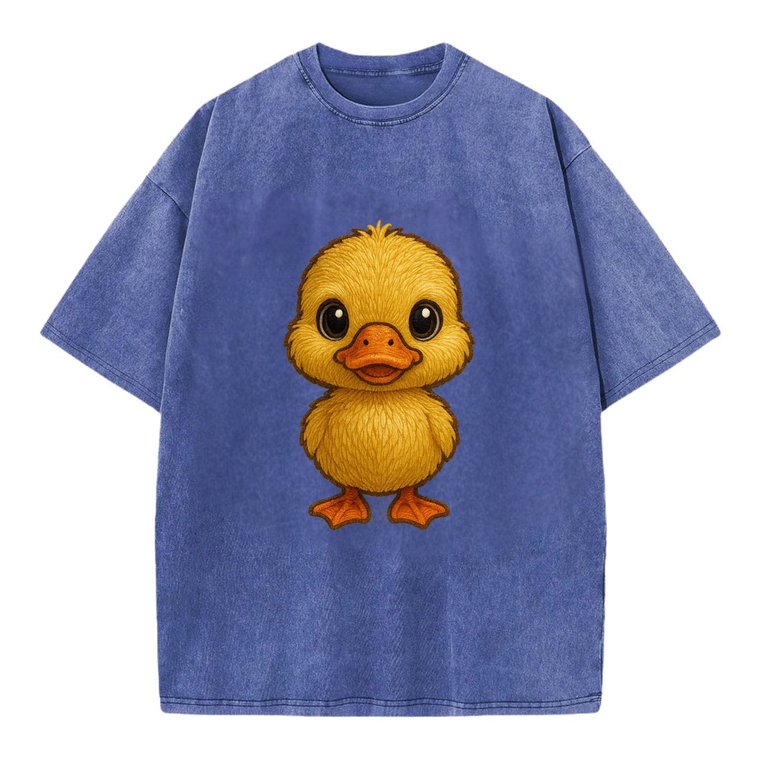 Baby Duck Duckling - yellow fluffy, orange beak, bright eyes, front-facing, quack - Vintage T-shirt - Blue