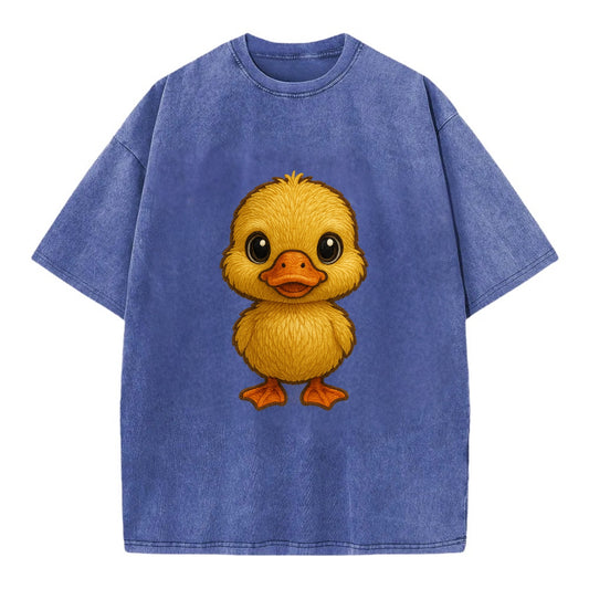 Baby Duck Duckling - yellow fluffy, orange beak, bright eyes, front-facing, quack - Vintage T-shirt - Blue