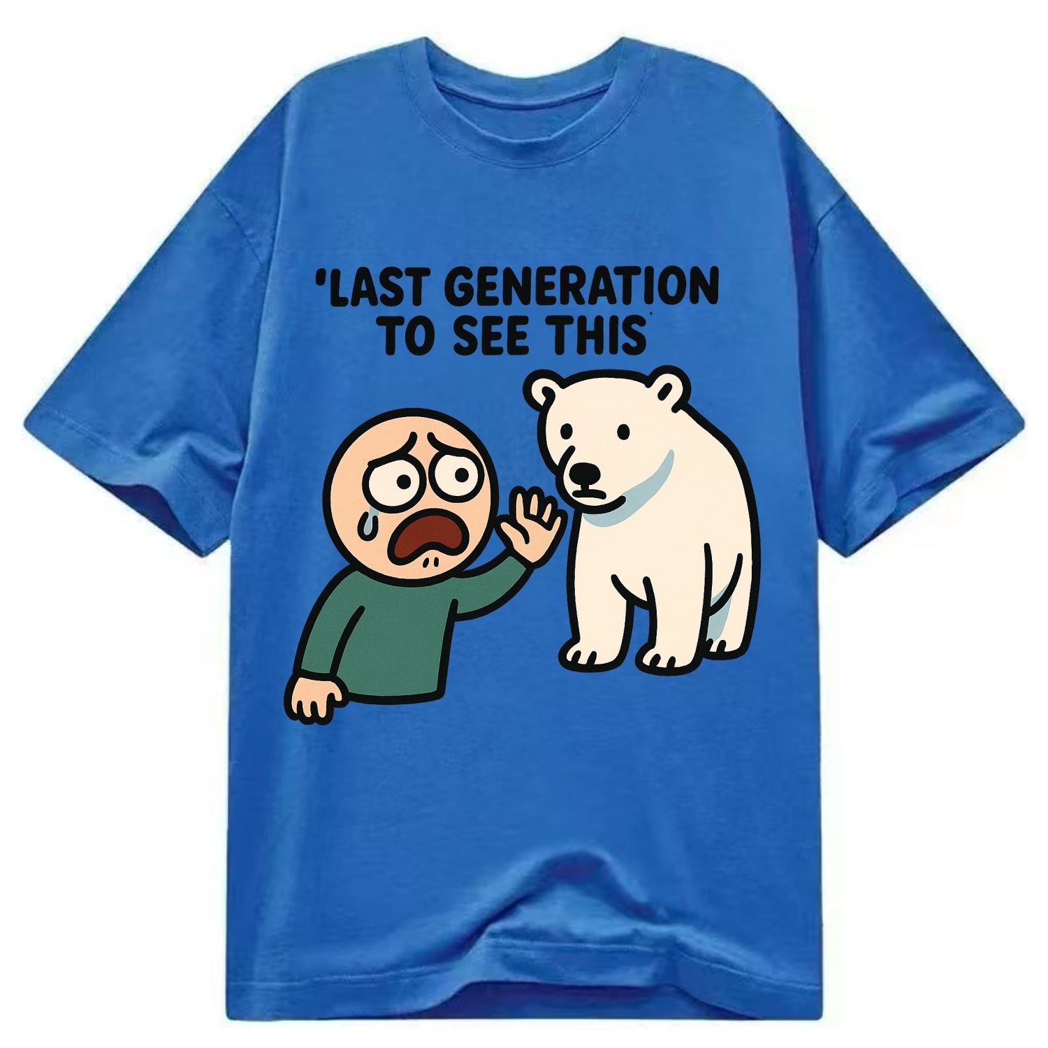 Person waving goodbye to polar bear - "Last generation to see this" - extinction - Classic T-shirt - Blue