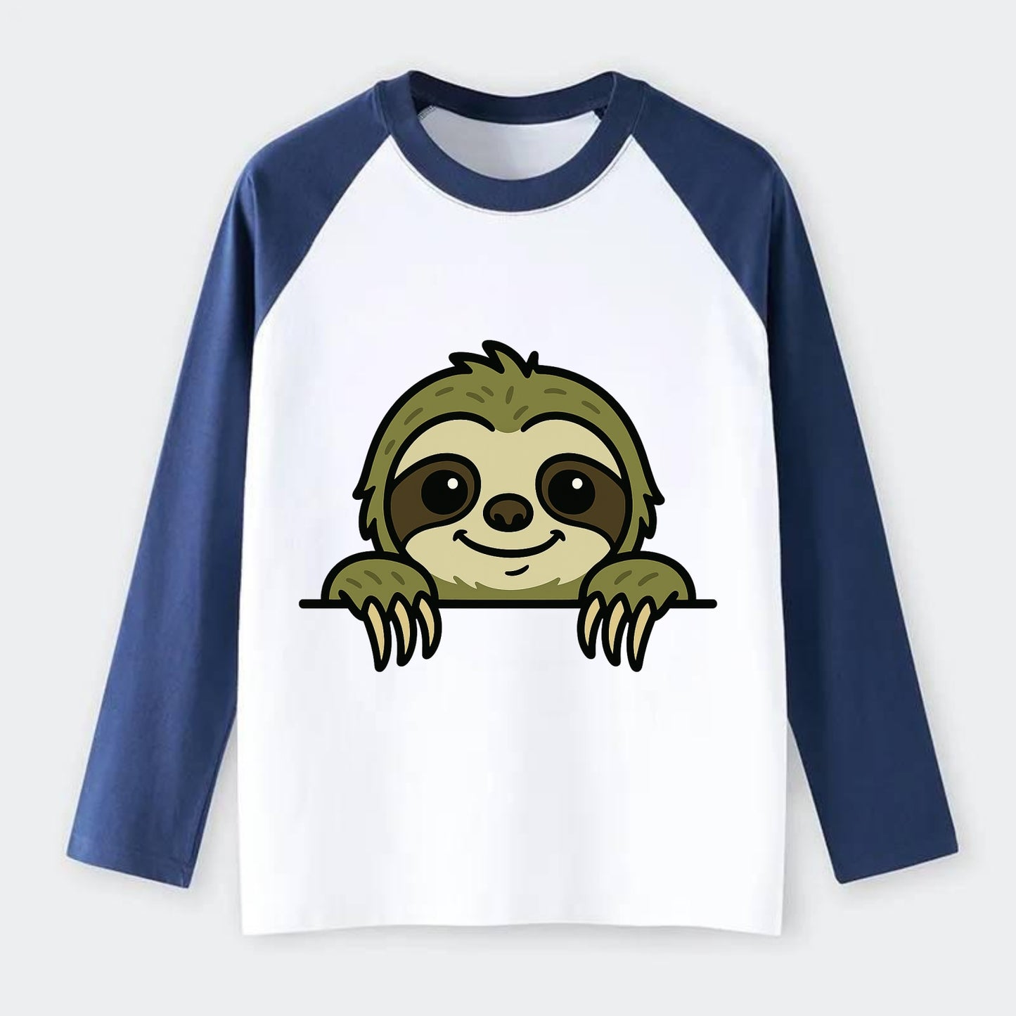 Sloth  - Raglan Long Sleeve T-Shirt - Blue