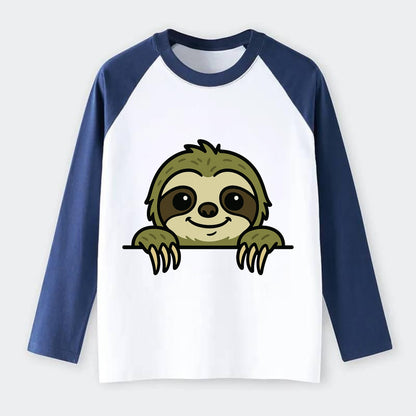 Sloth  - Raglan Long Sleeve T-Shirt - Blue