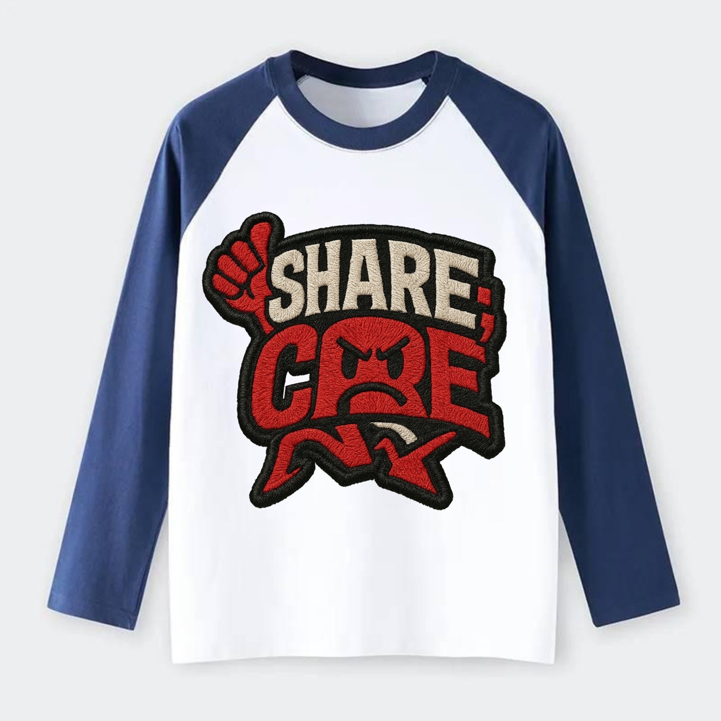 SHARE;CARE TOO MUCH Oversharer Green Hat - Raglan Long Sleeve T-Shirt - Blue