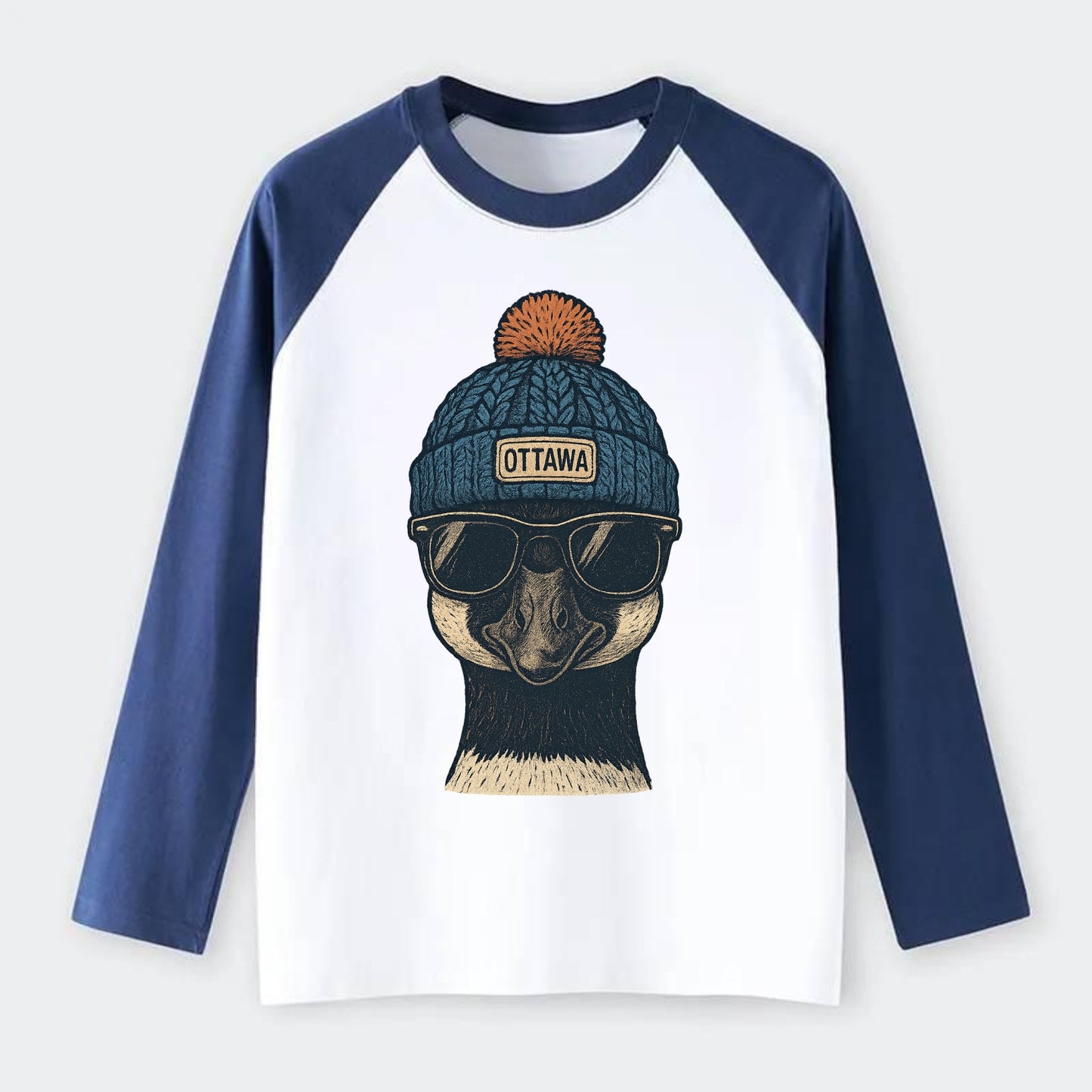 Ottawa Canadian Goose wearing Ottawa bea - Raglan Long Sleeve T-Shirt - Blue