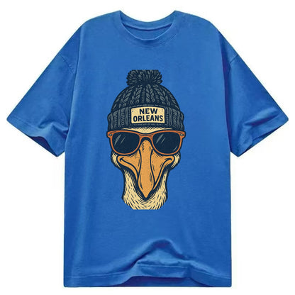 New Orleans Pelican wearing New Orleans beanie with pom pom and wayfarer - Classic T-shirt - Blue