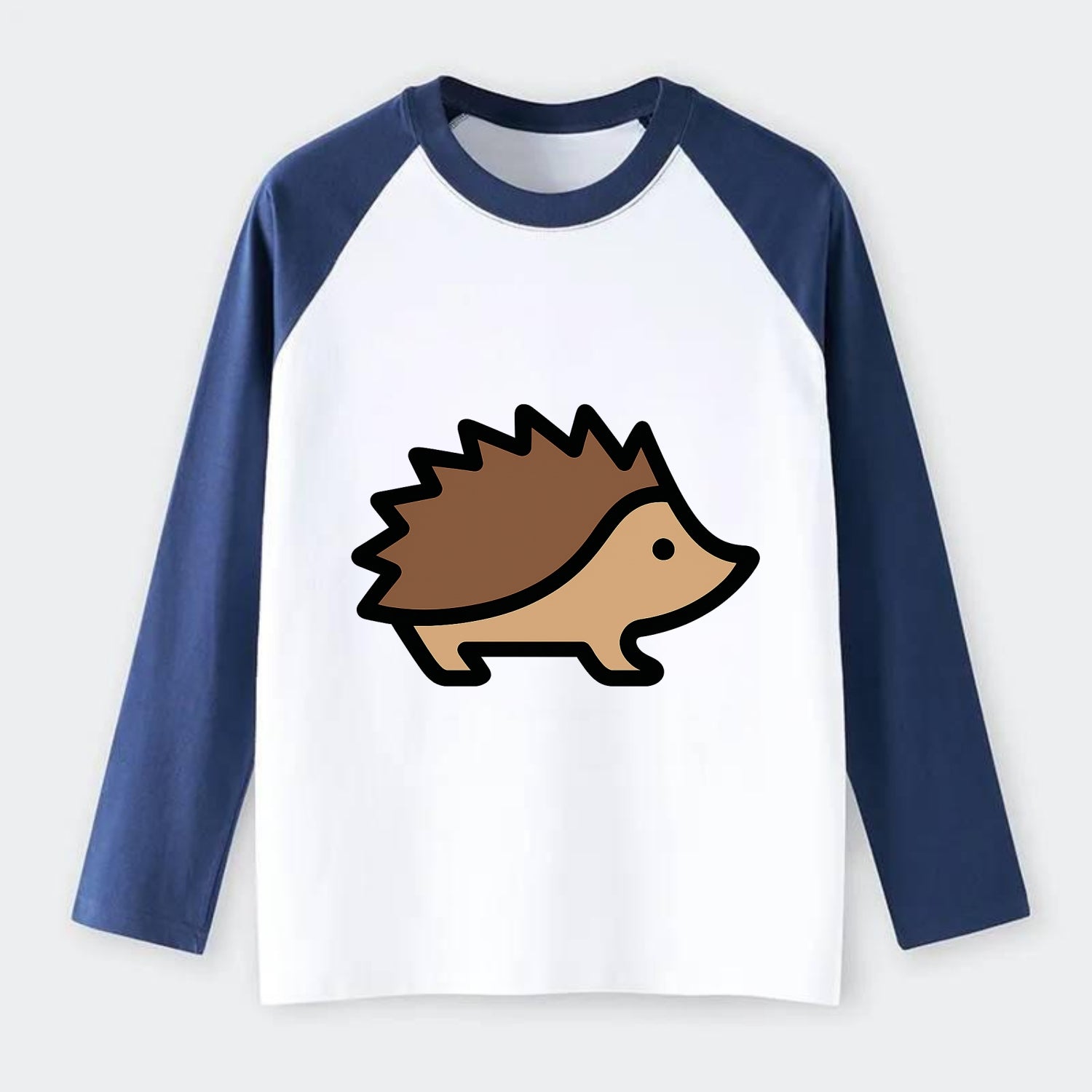 Hedgehog - Brown spiky back flat side profile - Raglan Long Sleeve T-Shirt - Blue