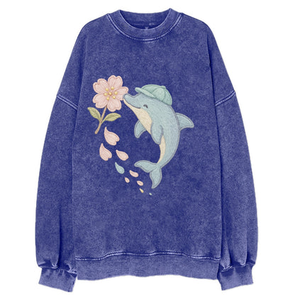 Dolphin Sakura Leap  - Vintage Sweatshirt - Blue
