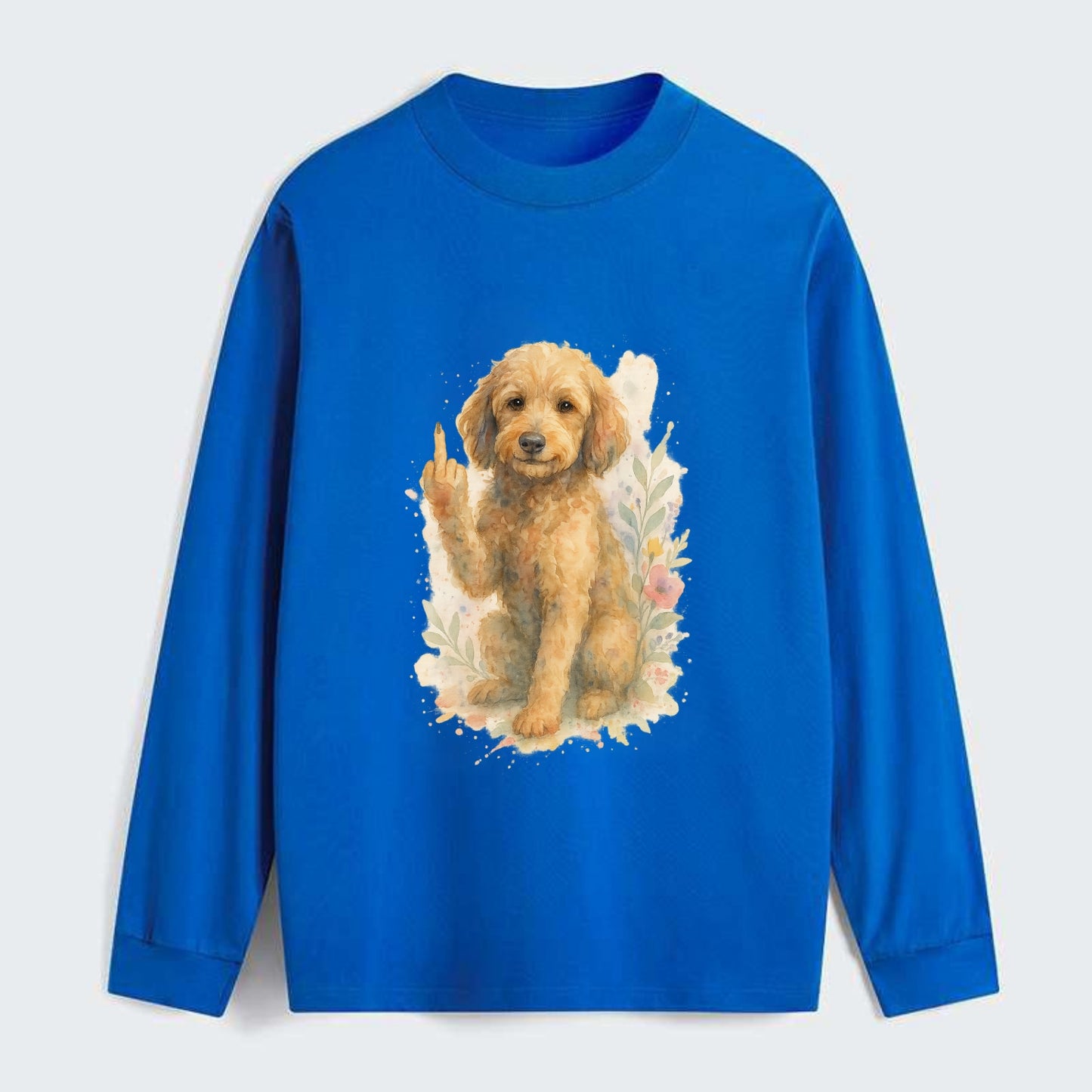 Labradoodle hypoallergenic with wavy coat, intelligent eyes, paw raised - Classic Long Sleeve Shirt - Blue