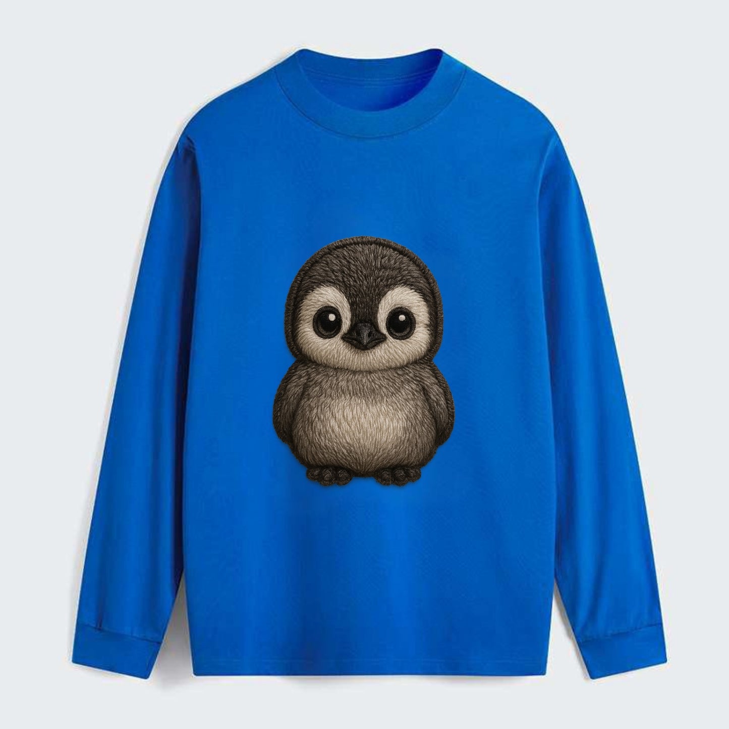 Baby Penguin Chick - gray fluffy, white face, round body, front-facing, - Classic Long Sleeve Shirt - Blue