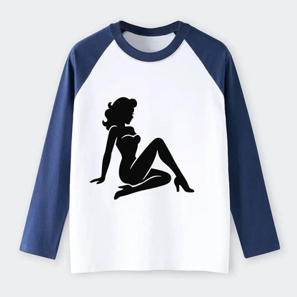 Pin-up girl classic pose - Raglan Long Sleeve T-Shirt - Blue