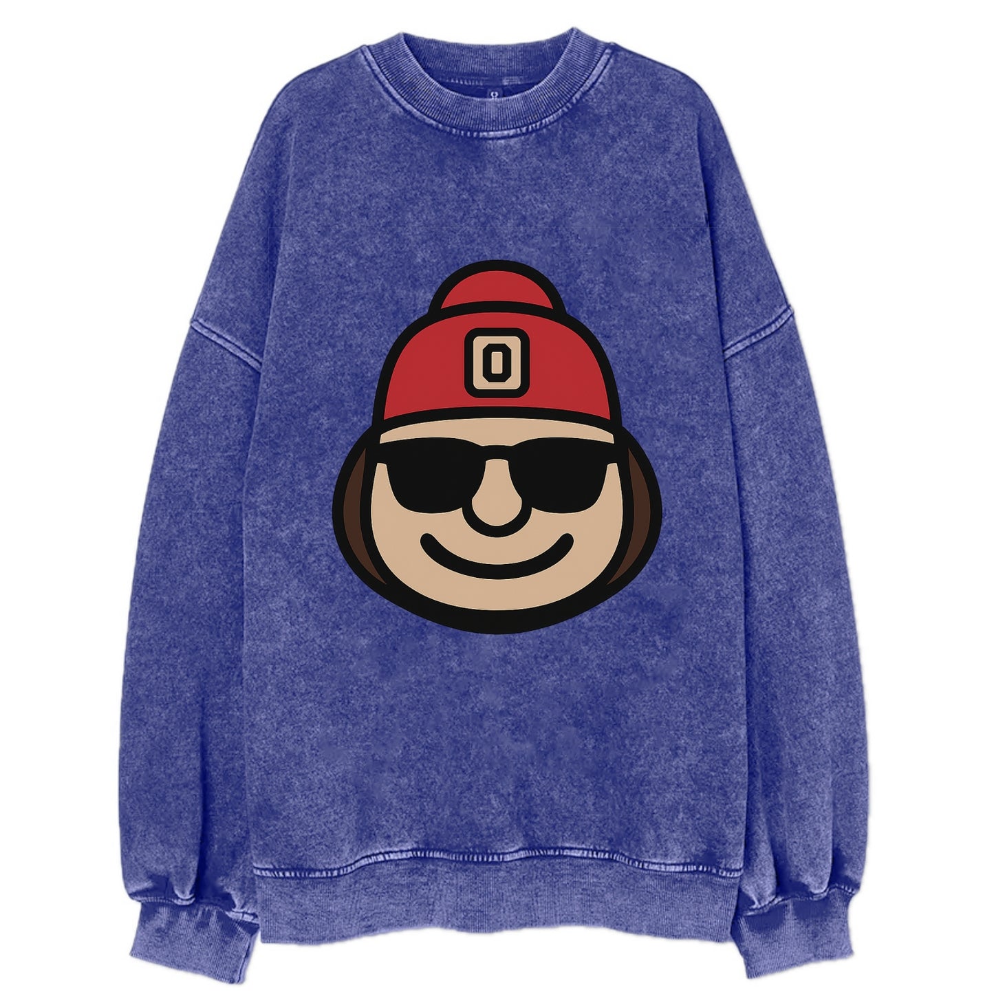 Columbus Brutus wearing Ohio State beanie with Block O patch - Vintage Sweatshirt - Blue