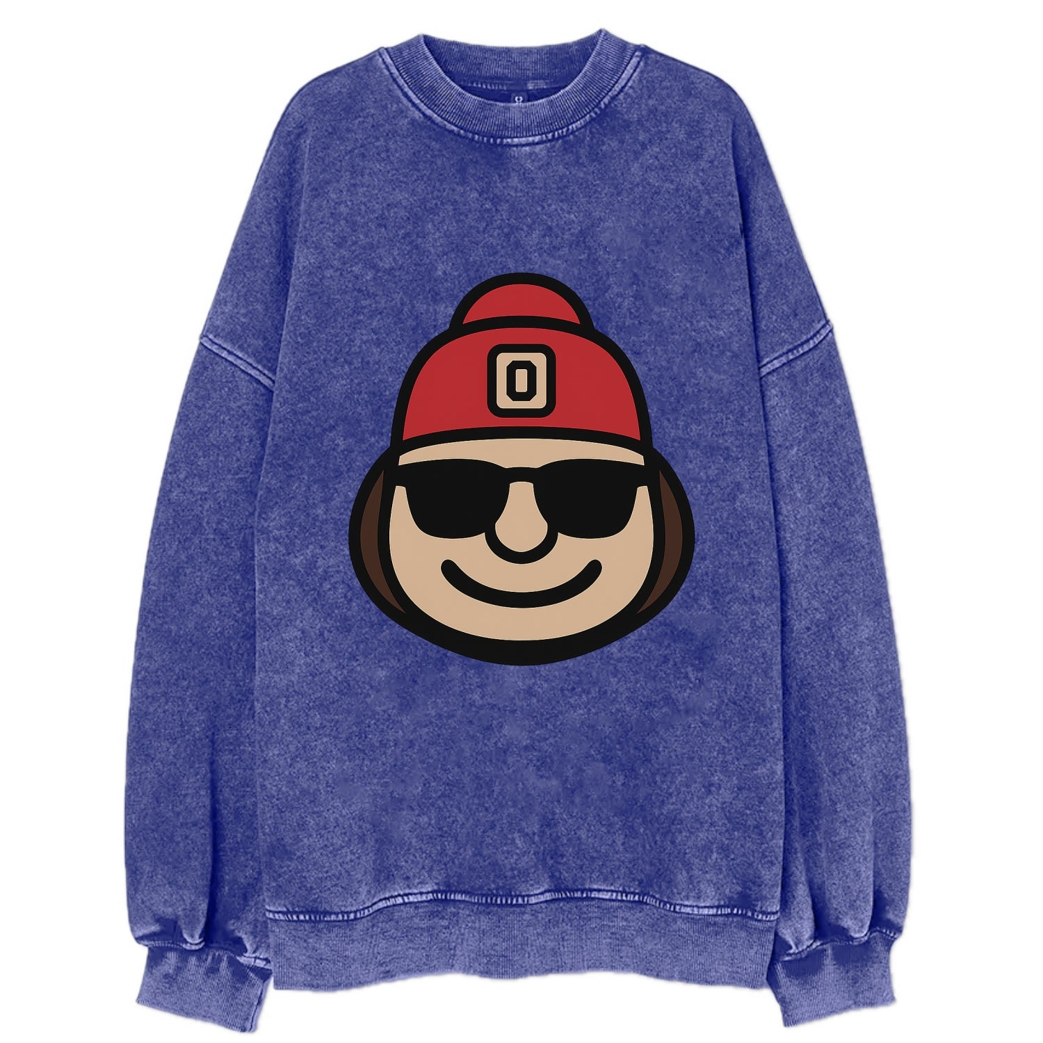 Columbus Brutus wearing Ohio State beanie with Block O patch - Vintage Sweatshirt - Blue