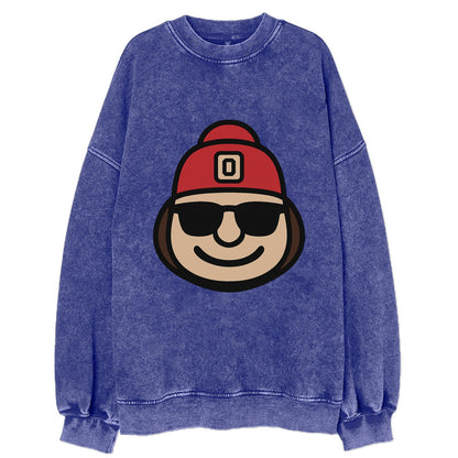Columbus Brutus wearing Ohio State beanie with Block O patch - Vintage Sweatshirt - Blue