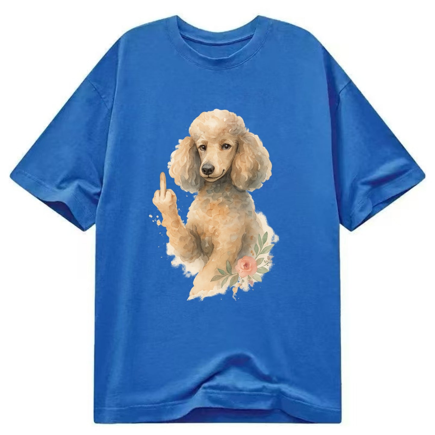 Standard Poodle with curly styled coat, intelligent face, fancy paw giving finger - Classic T-shirt - Blue
