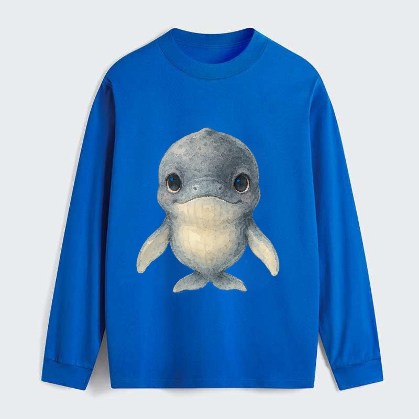 Baby Humpback Whale - dark gray with white flippers, large gentle eyes, - Classic Long Sleeve Shirt - Blue