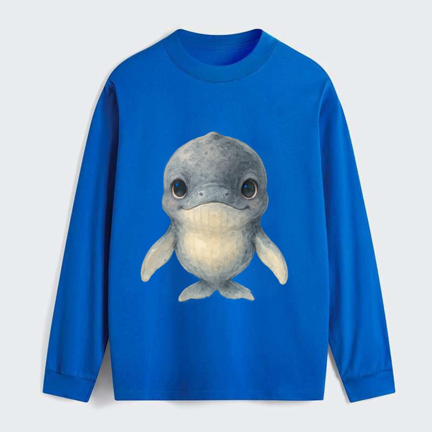 Baby Humpback Whale - dark gray with white flippers, large gentle eyes, - Classic Long Sleeve Shirt - Blue