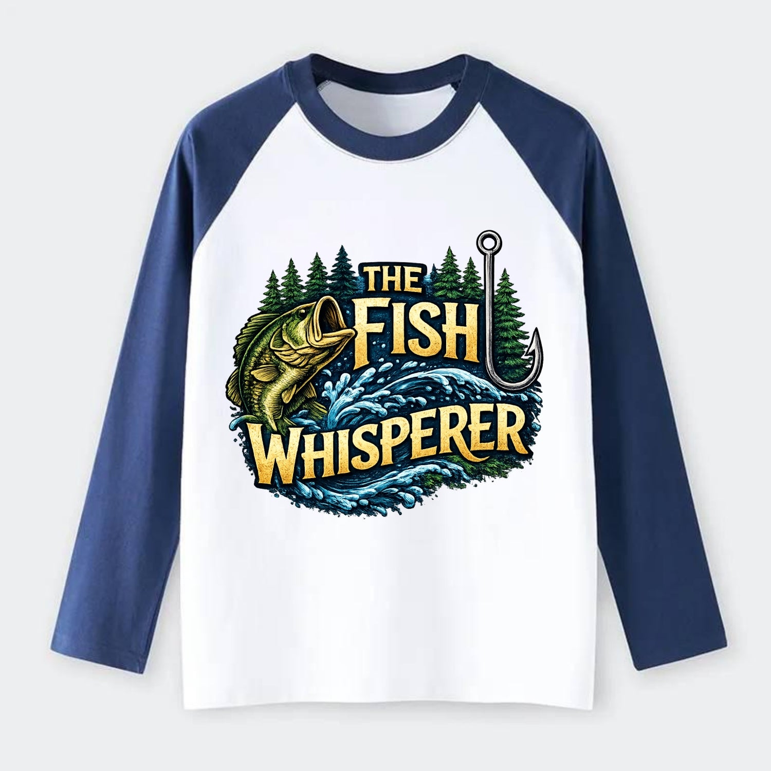 Fish Whisperer - Raglan Long Sleeve T-Shirt - Blue