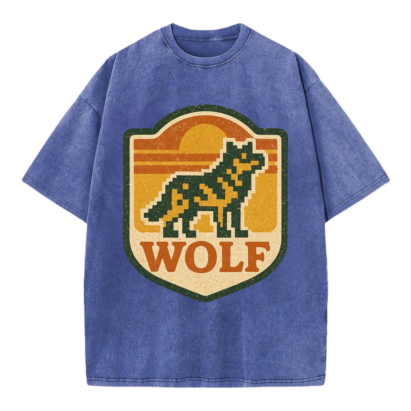 Digital Pixel Wolf  - Vintage T-shirt - Blue