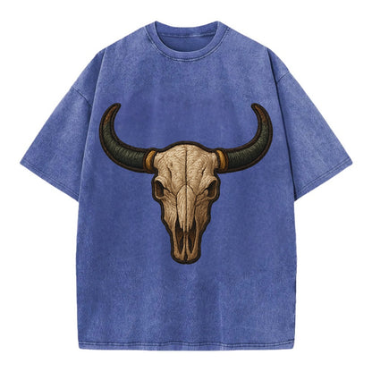 Bull Skull  - Vintage T-shirt - Blue