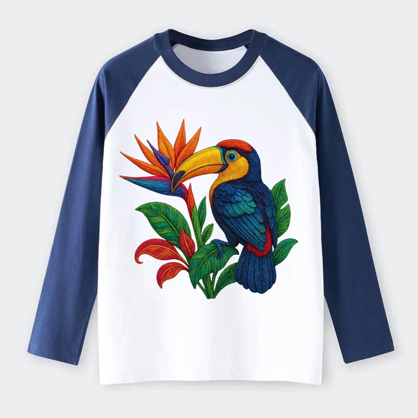 Toucan Paradise - Raglan Long Sleeve T-Shirt - Blue