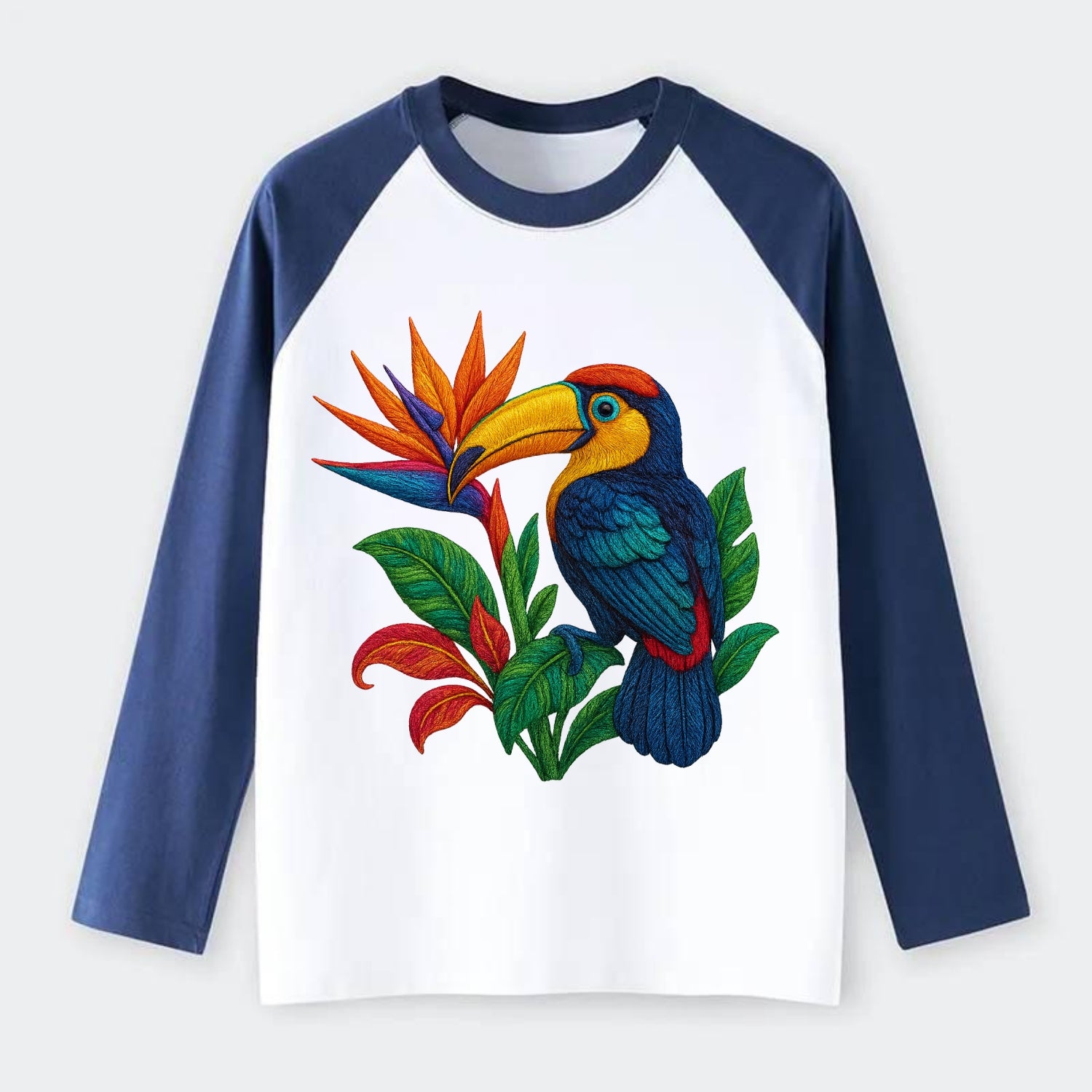 Toucan Paradise - Raglan Long Sleeve T-Shirt - Blue