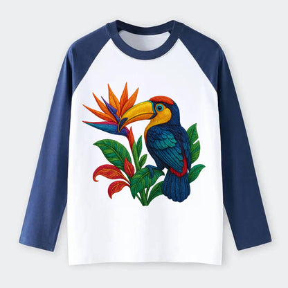 Toucan Paradise - Raglan Long Sleeve T-Shirt - Blue