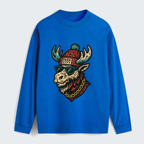 Park City Moose wearing Park City beanie with pom pom and wayfarer - Classic Long Sleeve Shirt
