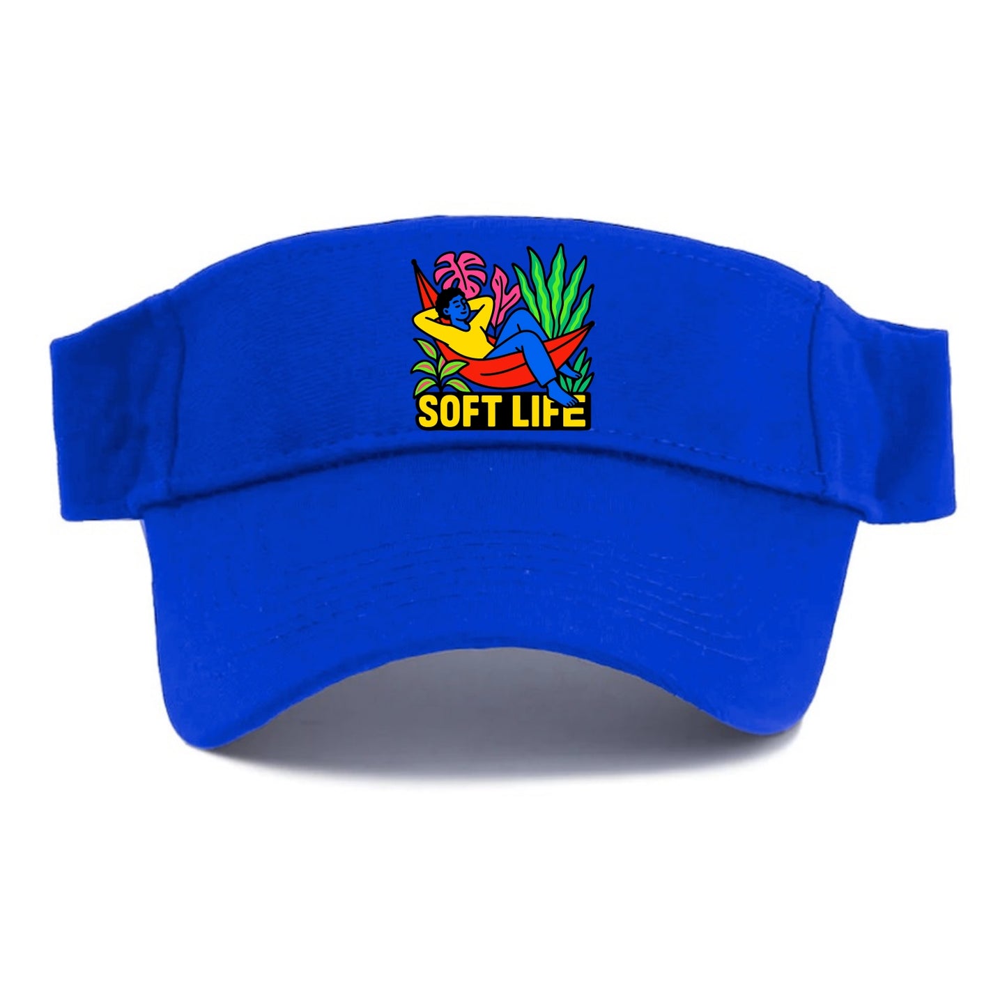 Person relaxing in hammock with plants - "soft life" aesthetic, peaceful living goals - Visor - Blue