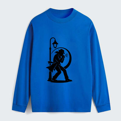 Blues harmonica player under streetlight - Classic Long Sleeve Shirt - Blue