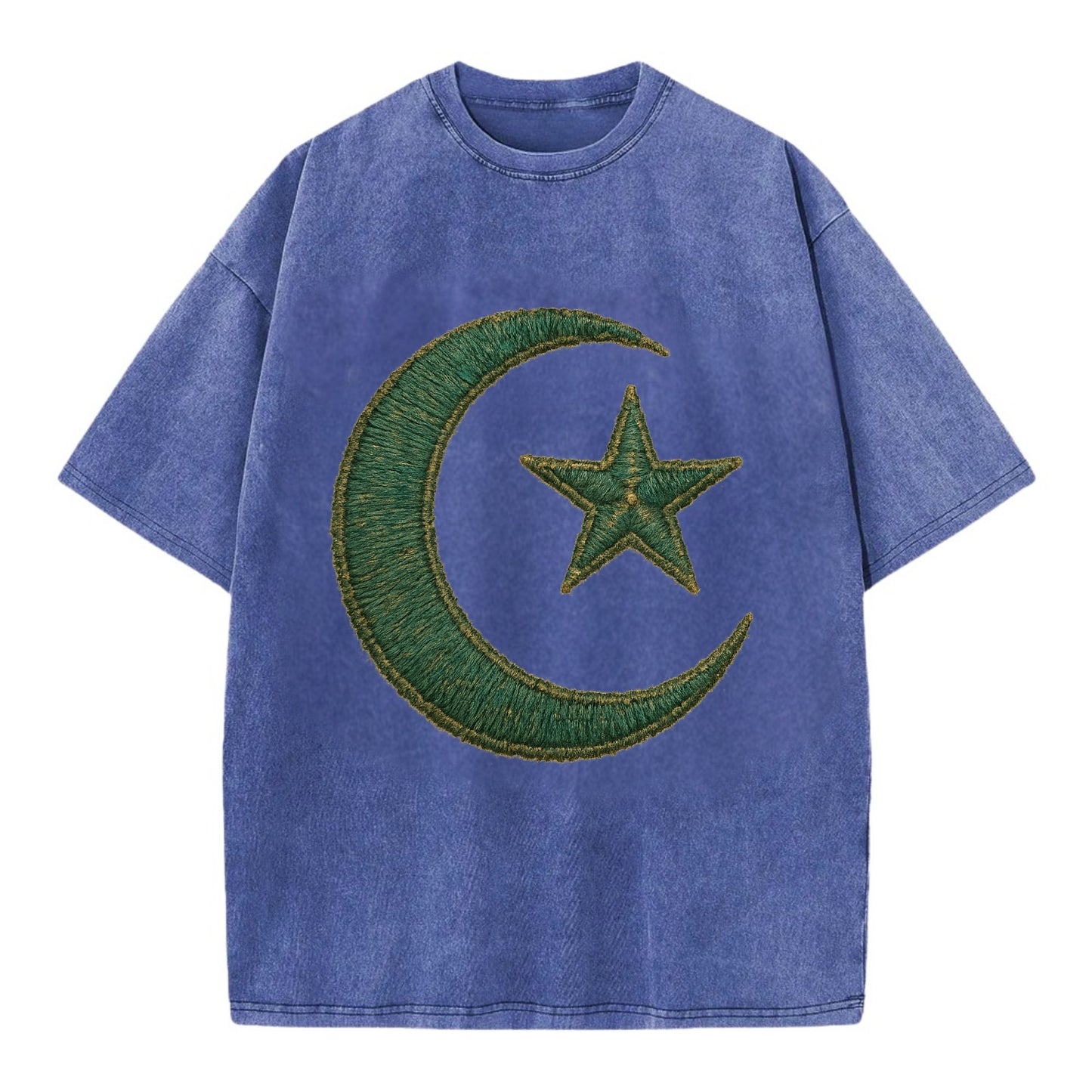 Crescent Moon and Star - Vintage T-shirt - Blue