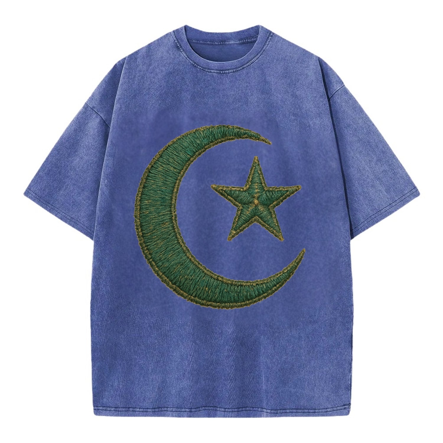 Crescent Moon and Star - Vintage T-shirt - Blue
