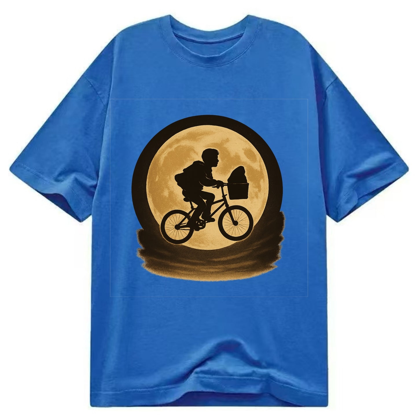 boy with bicycle flying across full moon with silhouette - Classic T-shirt - Blue