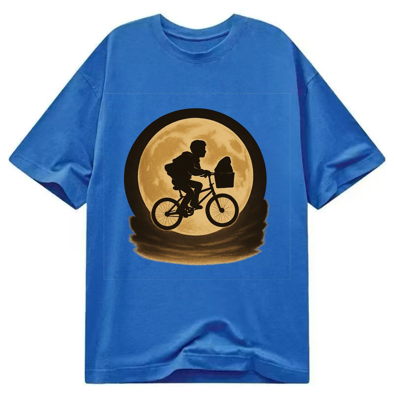 boy with bicycle flying across full moon with silhouette - Classic T-shirt - Blue